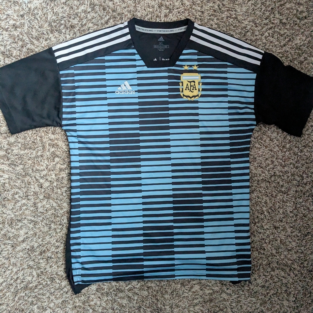 Adidas Striped Blue and Black Soccer Jersey
